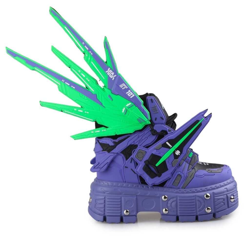 Anthony Wang Anime Gundam Mech Purple & Neon Green Sneakers Sz 7, 8, 9